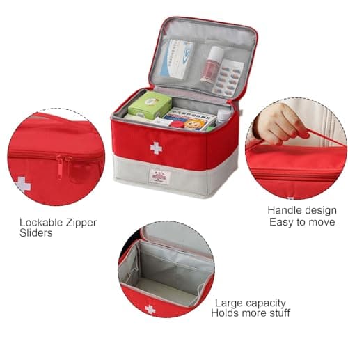 Travel Medicine Bag Organizer, Medical Bag Empty, for Home, Travel, Camping, Car, Hiking & Outdoor Emergencies, Emergency Medical Kits (Red) — view 2
