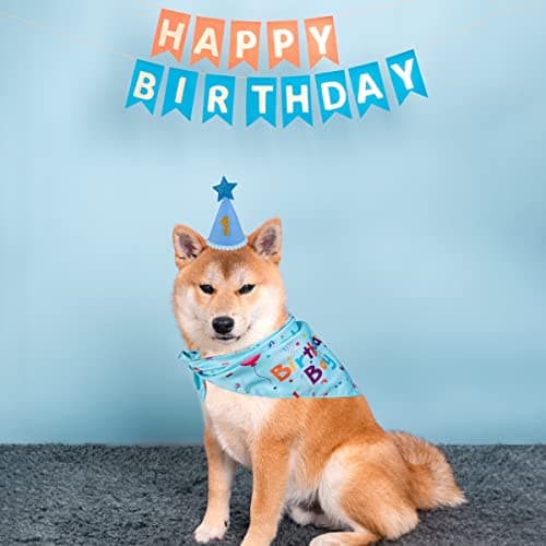 Yicostar Dog Birthday Party Supplies, Dog Birthday Bandana Set, Dog Boy Girl Birthday Party Hat with Numbers for Large Medium Small Dogs Pet (Blue) — view 8