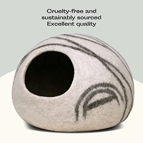 MEOWFIA Cat Cave – Premium Felt Cat Bed for Indoor Cats, Handmade Merino Wool (Light Grey, Large) — view 5