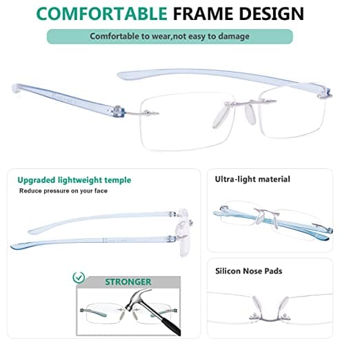 Eyekepper Readers Small Lenes Rimless Reading Glasses Blue Arm +0.5 — view 3