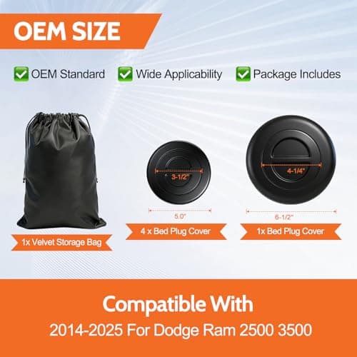 TOVIIEA 5th Wheel Bed Plug Cover Kit with Storage Bag for 2014-2025 Dodge Ram 2500 3500,Puck System Gooseneck Tow Mount Covers,68225506AA