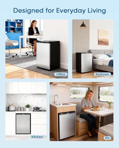 Feelfunn 3.0 Cu.ft Upright freezer - Compact Mini Freezer with 7 Adjustable Thermostat, Removable Shelves, Reversible Single Door, 360°Uniform Cooling Small freezer for Home Office Dorm, Silver — view 7