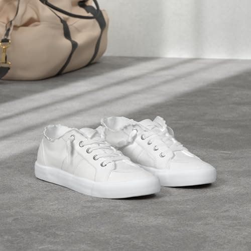 Women's Play Fashion Sneaker White Color Washed and Leopard Canvas Slip on Shoes（White US8） — view 2