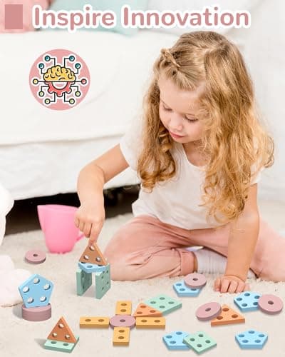 Tonberless Montessori Toys for 1 2 3 Year Old Boy Girl, Toys for Ages 2-4 Toddlers Kids Baby, 1 2 Year Old Birthday Gifts, Wooden Learning Puzzles Easter Basket Stuffers Toys for Toddlers 1-3 — view 3