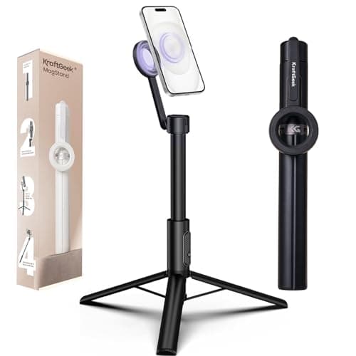 KraftGeek Magnetic Tripod for iPhone, 64” Selfie Stick for iPhone Magsafe, Travel Tripod Stand with Remote for Cell Phone Video Recording