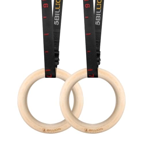 1.1 inch Gymnastic Rings with Number Strap,5BILLION Wooden Olympic Rings with Straps 2x15ft,Wood Gym Rings for Home Gym Full Body Workout,Quick Install Cam Buckle