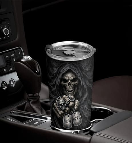 20oz Skull Devil Tumbler, Reaper Skull, Goth, Gothic Gifts, Gaming, Gamer Gifts, Coffee Tumbler for Men, Stainless Steel Double Wall Vacuum Insulated Coffee Mug, Travel Cup with Lid — view 4
