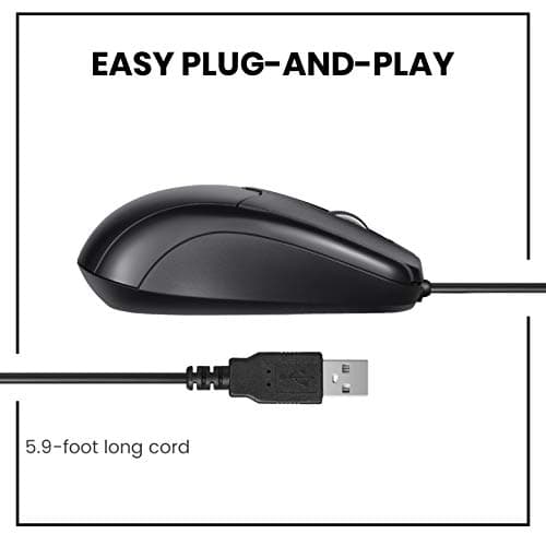 Perixx PERIMICE-209 3 Button USB Wired Mouse - Optical - 1000 DPI - 5.9 Ft Cable - Black — view 4