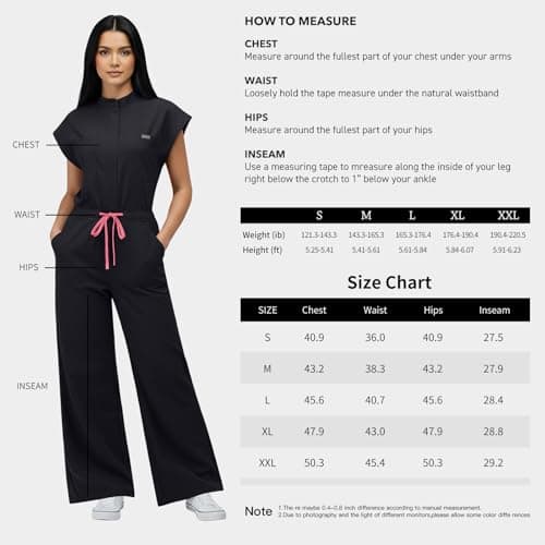 VIAOLI Women's Medical Scrub Jumpsuit - Mandarin Collar, with Drawstring Waist for Nursing Uniforms (S,Black) — view 4