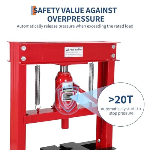 20 T Hydraulic Shop Press, Hydraulic Press H-Frame Garage with Movable Plates, Shop Press Adjustable Working Table Height, for Car Repair and Garage, Blue — view 4