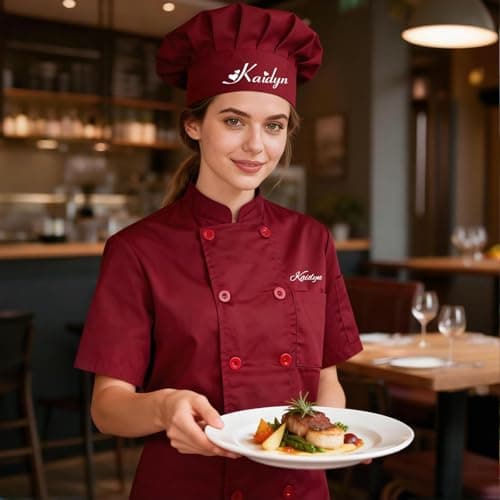 Custom Men Chef Coat Personalized Chef Jacket with Name Logo Text Customized Chef Uniform Work Shirt with Hat Kitchen Restaurant Bakery — view 6