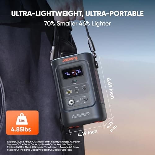 Jackery Explorer 240D Power Bank, 256Wh LiFePO4 Battery Portable Power Station, 200W DC Output with 40W Air Solar Panel — view 6