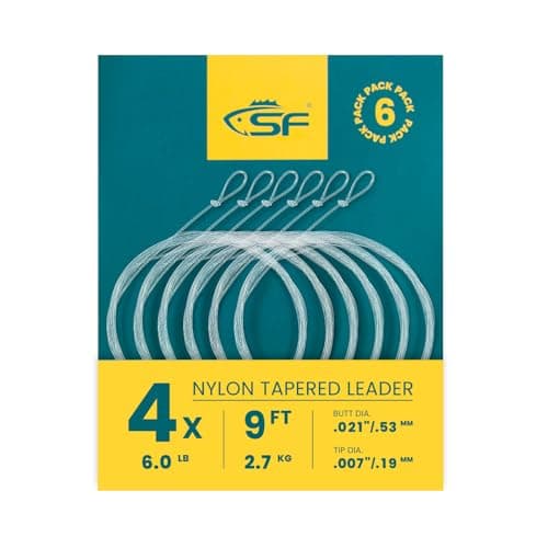 SF 6Pcs Pre-Tied Loop Fly Fishing Tapered Leader Nylon Fly Trout Leader 9FT-4X
