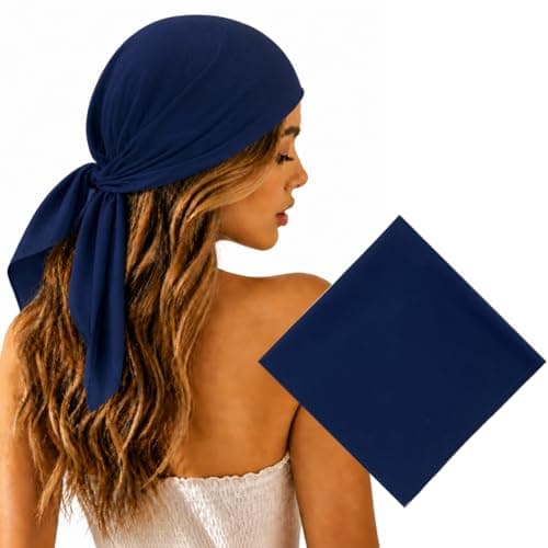 Junvena 27 Inch Extra Large Bandana 100% Cotton,Soft Thin Breathable Headband for Men Women, Solid & Paisley(Navy Single)