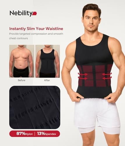 Nebility Compression Shirt Men Tank Tops - Short Sleeve Mens Shapewear Slimming Undershirt Gynecomastia Compression Shirts Black — view 2