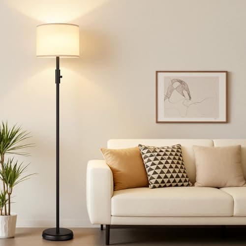 【Upgraded】 Dimmable Floor Lamp for Living Room,1000 Lumens Bulb Included, Modern Floor Lamps Simple Design with Linen Shade, Tall Standing Lamp for Bedroom Office Dining Room, Black Pole Lamp — view 7