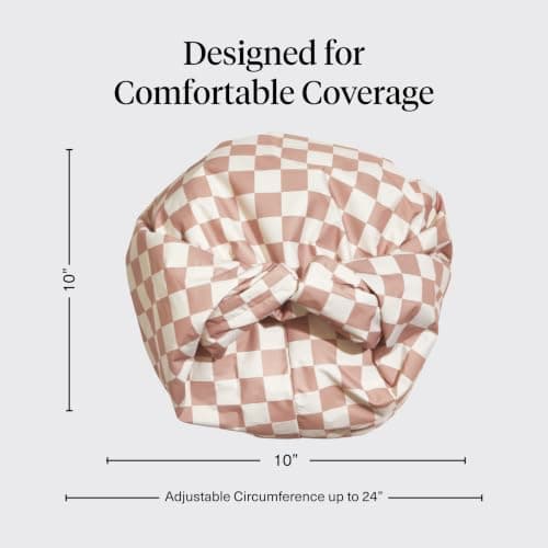Kitsch Luxury Satin-Lined Flexi Shower Caps for Women Reusable Waterproof - Large Wide Shower Cap for Women & Men, Adjustable, Stylish Hair Cap for Showers, For Long & Short Hair - Terracotta Checker — view 3