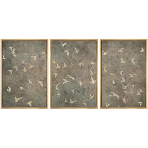 SIGNWIN Framed Canvas Print Wall Art Set Abstract Golden Birds in Flight Illustrations Modern Art Decorative Rustic Calm/Zen for Living Room, Bedroom, Office - 24"x36"x3 Natural