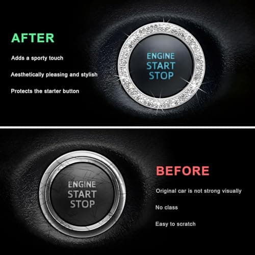 CCHRN Car Bling Engine Start Ring Decals, Crystal Rhinestone Push Start Button Decorative Ring, Universal Sparkling Key Ignition Knob Cover for Women Girls, Car Accessories (White) — view 2