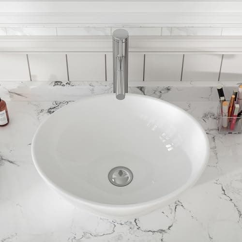 MEJE 16x13-Inch Oval White Ceramic Vessel Sink,Modern Egg Shape Bowl, Above Counter Bathroom Vanity Sink — view 5