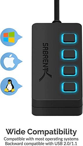 SABRENT 4 Port USB 2.0 Data Hub with Individual LED lit Power Switches [Charging NOT Supported] for Mac & PC (HB-UMLS) — view 4