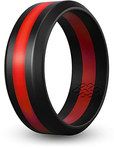 Knot Theory Red Striped Silicone Ring for Men Women - Thin Red Line Firefighter 8mm Wedding Band Size 8