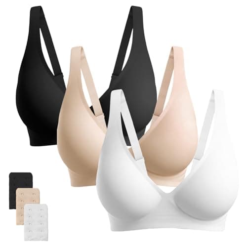 Vinfact Jelly Wireless Bras for Women Seamless Deep V Bralette No Underwire Support Comfortable T-Shirt Bra Black Nude White M