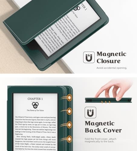 MoKo Case Fits All-New 6" E-reader(11th Generation, 2024/2022)(10/8th Gen,2019/2016),Ultra Lightweight PU Shell Cover with Auto Wake/Sleep for Ebook 2024,Not for Kobo Aura 2/Remarkable, Midnight Green — view 5