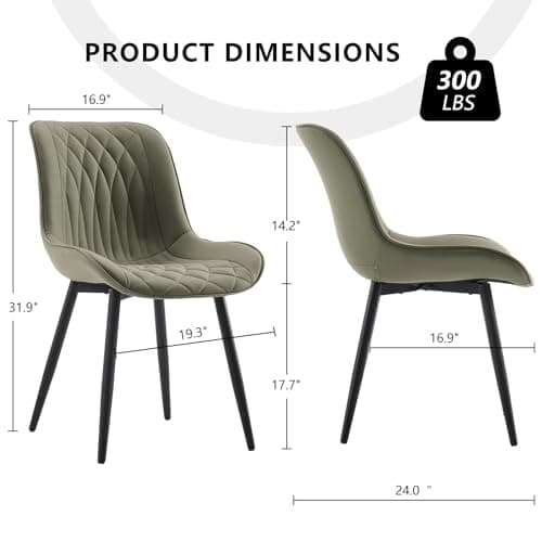YOUNIKE Dining Chairs Set of 2, Leather Upholstered Dining Room Chairs, Mid Century Modern Armless Kitchen Chair Side Chairs, Suitable for Bedroom Living Room, Load Up to 300 LBS, Olive Green