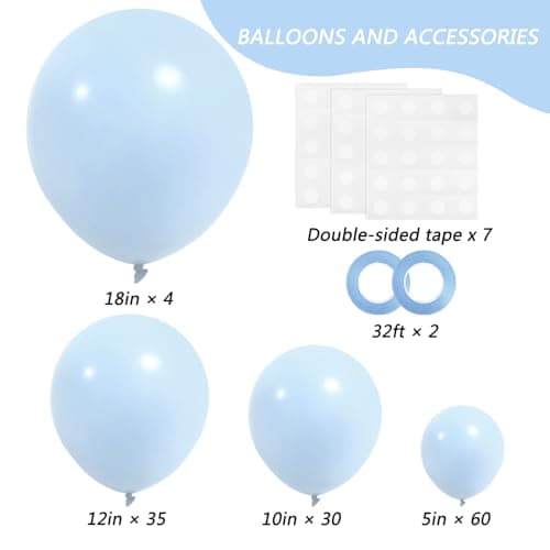 RUBFAC Blue Balloons 129pcs, Pastel Light Blue Balloon Different Sizes 18 12 10 5 Inch for Garland Arch Kit, Gender Reveal Baby Shower Birthday Wedding Easter Party Decoration