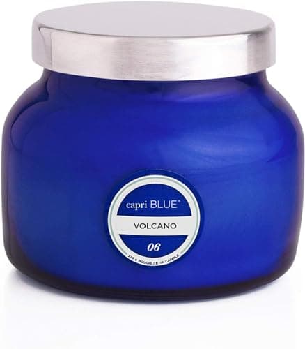 Capri Blue Volcano Scented, Glass Jar Candles for Home with Tropical Fruit & Sugared Citrus, Soy Wax Blend, Blue Color (8 Oz)