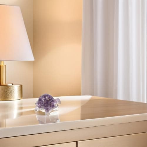 HEALEEP Feng Shui Crystal Turtle Figurine, Purple Amethyst and Gold Leaf Miniature Sculpture for Home and Office Decor Desk Ornament — view 6