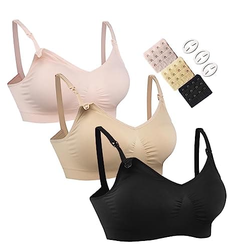 HOFISH Women's Maternity Bras Wirefree Nursing Bra for Pregnancy Breastfeeding Bra Black Beige Pink Large
