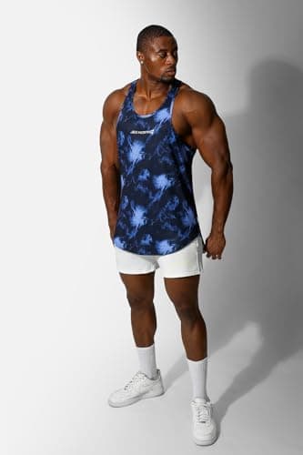 Jed North Men's Graphic Bodybuilding Tank Tops Gym Stringers Racerback,AbstractBlue,Small — view 2