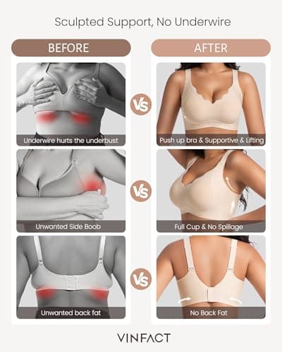 Vinfact Push Up Bras Scalloped Lift Bras for Women No Underwire Seamless Support Everyday Tshirt Bras Skin M — view 6