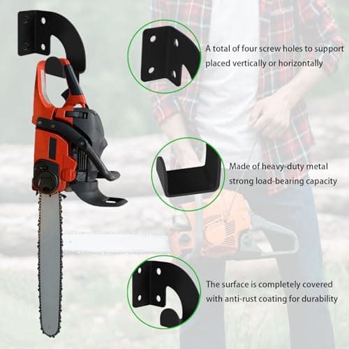 Ertuohg Chainsaw Hanger, Heavy Duty Chainsaw Wall Mount Holder, Organizer Mounted Chainsaw Rack, Chain Saw Hanger for Garden, Garage, Workshop, Black Metal — view 3