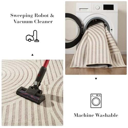 Area Rug 5x7 Rugs for Living Room Non Slip Soft Carpet Boho Machine Washable Rug Geometric Jacquard Textured Carpet for Bedroom Dining Room Nursery Office Living Room Rug -Beige — view 5