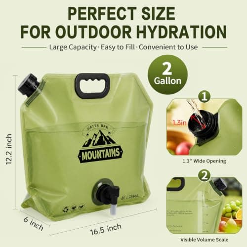 TiddieBair 2Pack Camping Water Container 2 Gallon Collapsible Water Jug with Spout - Reusable Plastic Flasks, Foldable Empty Gallon Jug for Water Storage, Water Bag for Outdoor Hiking Emergency Prep — view 3
