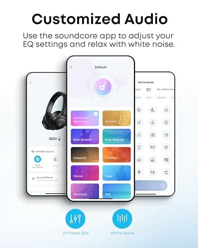 soundcore by Anker Q20i Hybrid Active Noise Cancelling Headphones, Wireless Over-Ear Bluetooth, 40H Long ANC Playtime, Hi-Res Audio, Big Bass, Customize via an App, Transparency Mode, Ideal for Travel — view 3