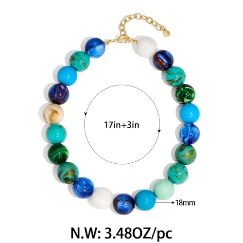 FAUTHENTICUTE Blue Beaded Choker Necklace for Women Boho Chunky Statement Necklace with Blue and Green Round Resin Beads Summer Beach Jewelry Gifts — view 5