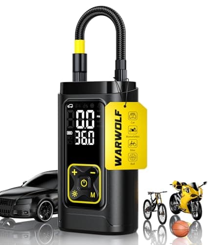 WarWolf 150PSI Tire Inflator Portable Air Compressor- 3X Fast Air Pump with Auto Shut-Off,Digital Gauge,LED Light,Cordless Electric Tire Pump for Cars,Motorcycle,Bike and Ball