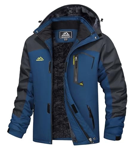 MAGCOMSEN Ski Jacket Men Water Resistant Snow Jackets for Men Rain Coat Fleece Lined Jacket with Pockets Denim Blue XL
