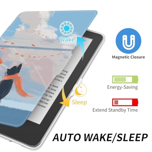 360 Degree Rotating Case for 6" Kobo Clara Colour 2024 Released, Detachable Magnetic Design Protective Adjustable Stand Cover Clear Back with Auto Sleep/Wake, Cat's Dreams — view 4