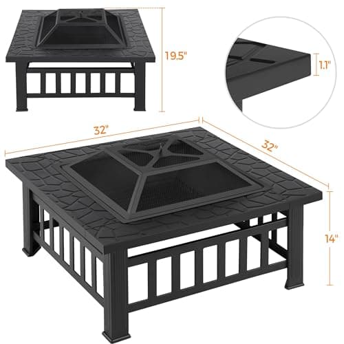 Yaheetech Multifunctional Fire Pit Table 32in Square Metal Firepit Stove Backyard Patio Garden Fireplace for Camping, Outdoor Heating, Bonfire and Picnic — view 4