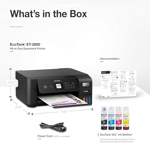 Epson EcoTank ET-2800 Wireless Color All-in-One Cartridge-Free Supertank with Scan and Copy, The Ideal Basic Home Printer - Black — view 6