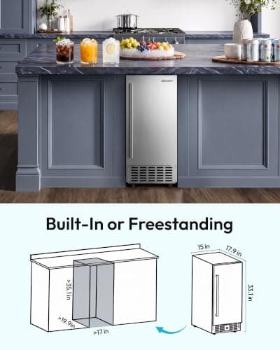 EUHOMY Under Counter Nugget Ice Maker Machine, 70Lbs/Day, Bulit-in Freestanding Ice Maker with Double Ice Baskets, Self-Cleaning & 24H Timer Ice Machine, for Home Use(Silver) — view 8
