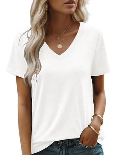 Zeagoo Womens Summer Tops Short Sleeve V Neck T Shirts 2026 White Blouses Business Work Tunic Cute Outfits M