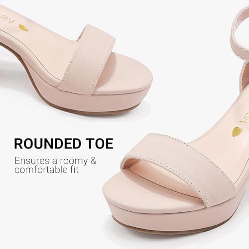 LAURMOSA Girls High Heels for Kids Dress Shoes Flower Girl Shoes Wedding Party Platform Dress Sandals Open Toe Ankle Strap Nude Block Heels Big Kids Cute Wedges Pumps Size 2 (CAL1038NuNude 2) — view 3