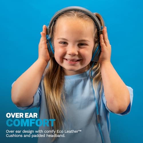 JLab, JBuddies Studio, Kids Wired on-Ear Headphones, Bundle with USB-C Adapter, Volume limiting, Foldable, Grey/Blue — view 4