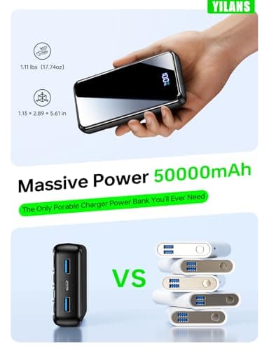 Portable Charger,50000mAh Power Bank Built-in Cable, 22.5W PD USB C In & Out Fast Charging, External Battery Pack with 6 Output & 2 Input, Travel Camping Essential for iPhone 17/16/15/14/13/12(Onyx) — view 5